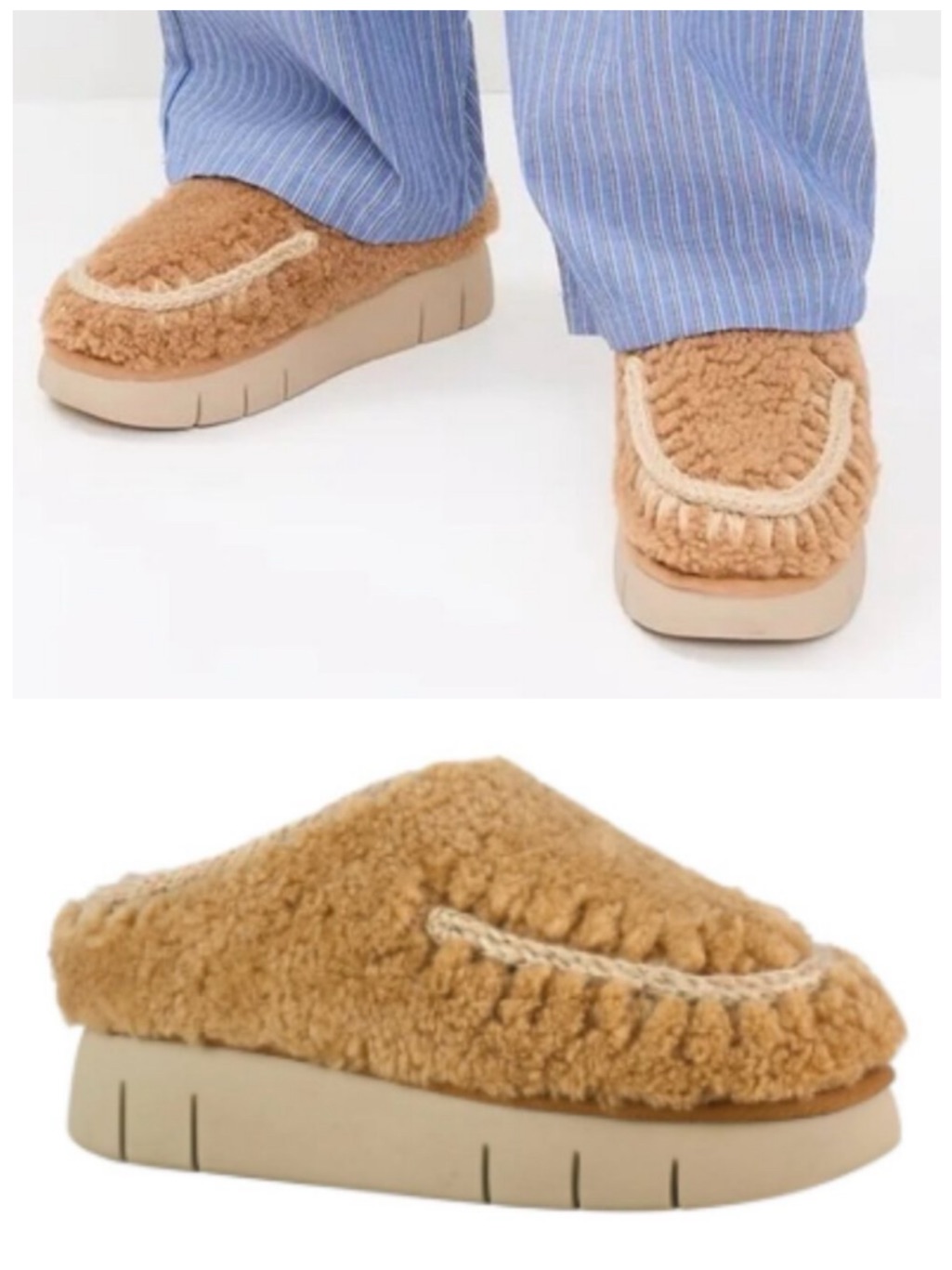 Nwot Mou Bounce Clog Curly Double-Faced Sheepskin; Tan - Eu 40; Us Womens 9/9.5